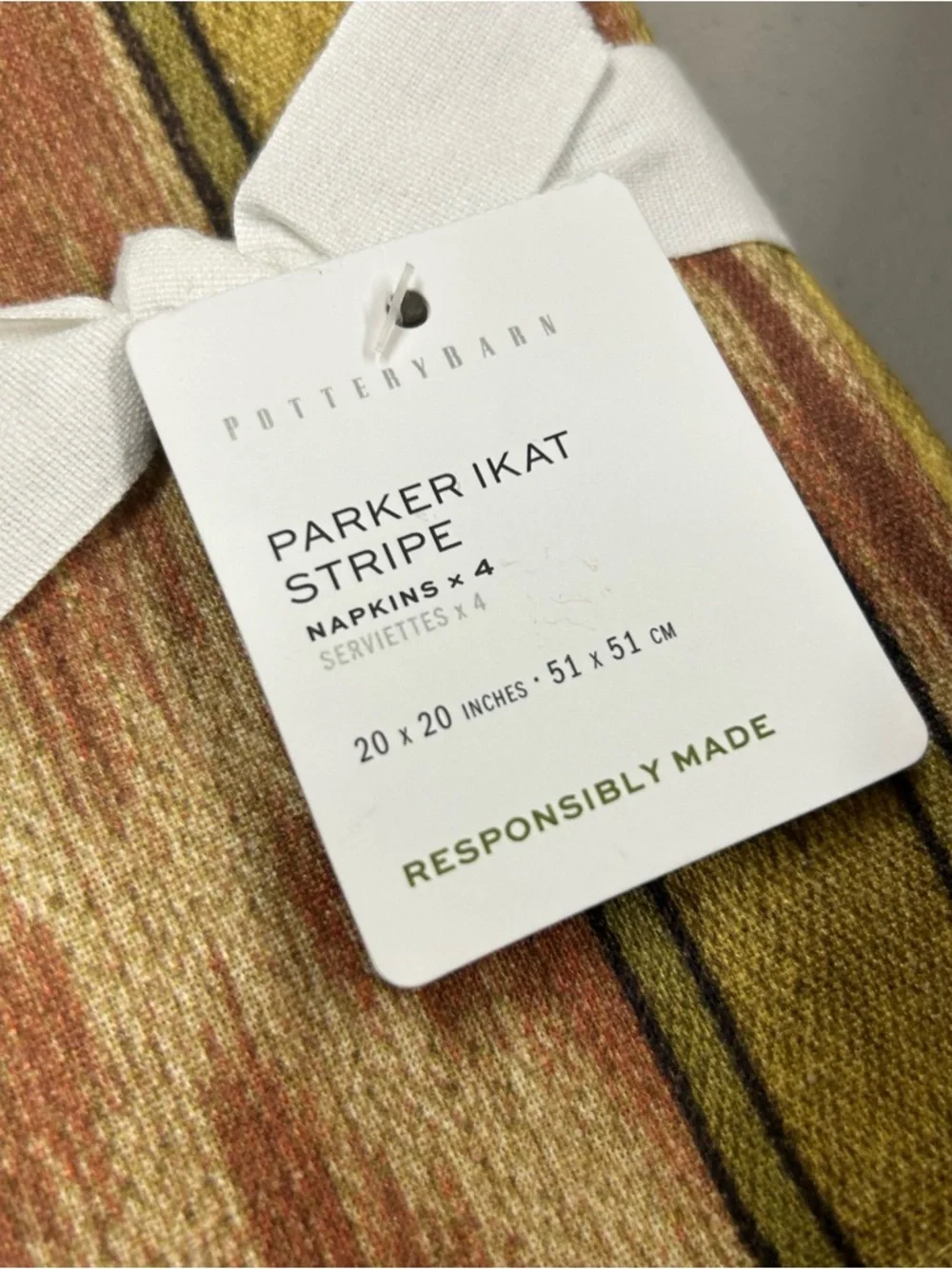Pottery Barn Parker Stripe Ikat Quilted 4 Placemats + 4 Matching Napkins NWT